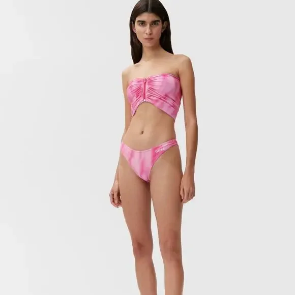 GANNI Pink Tie Dye Front Zip Bandeau Bikini TOP - Picture 3 of 9